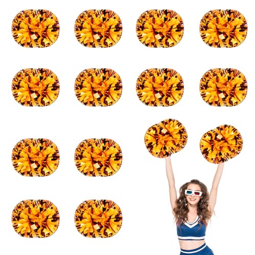 12 PCS Pompons Cheerleading, 13,8 Zoll Sport Team Spirits Cheering Squad Tanztraining mit Griff (Schwarz + Orange) von YUANHUYUOU