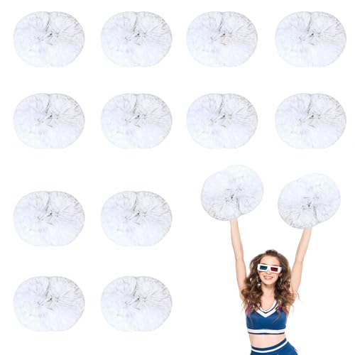 12 PCS Pompons Cheerleading, 13,8 Zoll Sport Team Spirits Cheering Squad Tanztraining mit Griff (Weiß) von YUANHUYUOU
