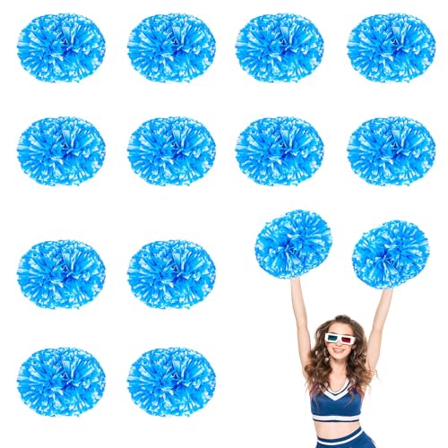 12 PCS Pompons Cheerleading, 13,8 Zoll Sport Team Spirits Cheering Squad Tanztraining mit Griff (Weiß + Blau) von YUANHUYUOU