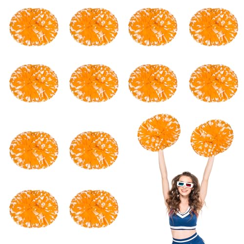 12 PCS Pompons Cheerleading, 13,8 Zoll Sport Team Spirits Cheering Squad Tanztraining mit Griff (Weiß + Orange) von YUANHUYUOU