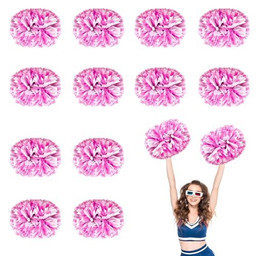 12 PCS Pompons Cheerleading, 13,8 Zoll Sport Team Spirits Cheering Squad Tanztraining mit Griff (Weiß + Pulver) von YUANHUYUOU
