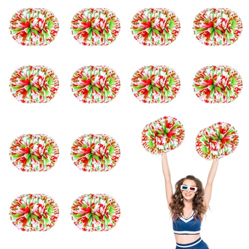 12 PCS Pompons Cheerleading, 13,8 Zoll Sport Team Spirits Cheering Squad Tanztraining mit Griff (Weiß Rot Grün) von YUANHUYUOU