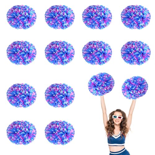 12 PCS Pompons Cheerleading, 13,8 Zoll Sport Team Spirits Cheering Squad Tanztraining mit Griff (Weißblau) von YUANHUYUOU