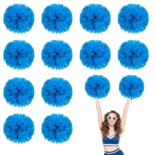 12 PCS Pompons Cheerleading, 13,8 Zoll Sport Team Spirits Cheering Squad Tanztraining mit Griffringen (Blau) von YUANHUYUOU