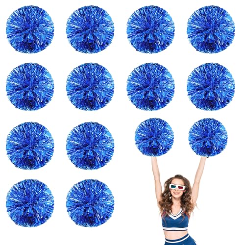 12 PCS Pompons Cheerleading, 13,8 Zoll Sport Team Spirits Cheering Squad Tanztraining mit Griffringen (Blau) von YUANHUYUOU