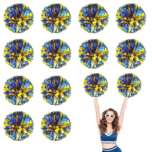12 PCS Pompons Cheerleading, 13,8 Zoll Sport Team Spirits Cheering Squad Tanztraining mit Griffringen (Blaues Gold) von YUANHUYUOU