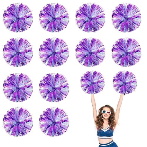 12 PCS Pompons Cheerleading, 13,8 Zoll Sport Team Spirits Cheering Squad Tanztraining mit Griffringen (Farbe + Violett) von YUANHUYUOU