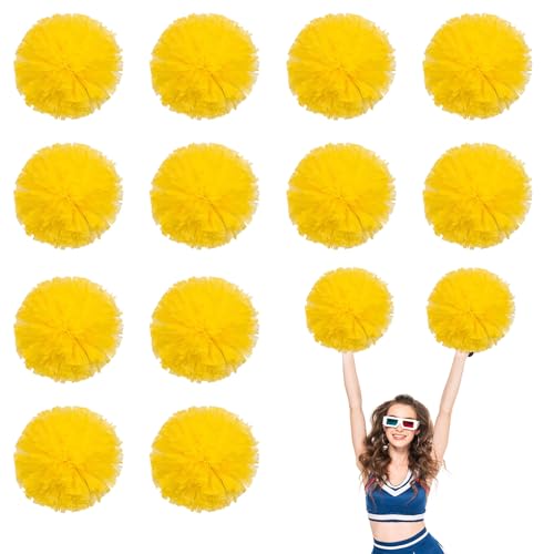 12 PCS Pompons Cheerleading, 13,8 Zoll Sport Team Spirits Cheering Squad Tanztraining mit Griffringen (Gelb) von YUANHUYUOU