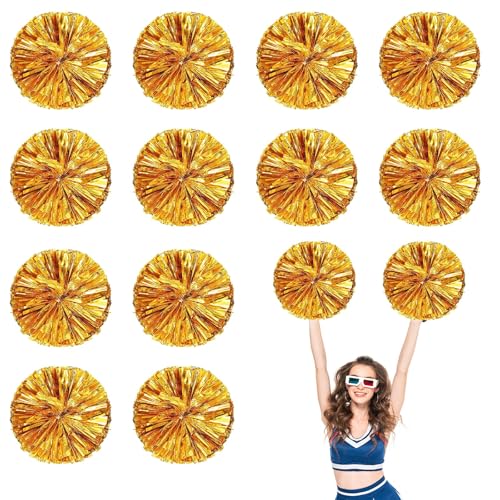 12 PCS Pompons Cheerleading, 13,8 Zoll Sport Team Spirits Cheering Squad Tanztraining mit Griffringen (Goldene) von YUANHUYUOU