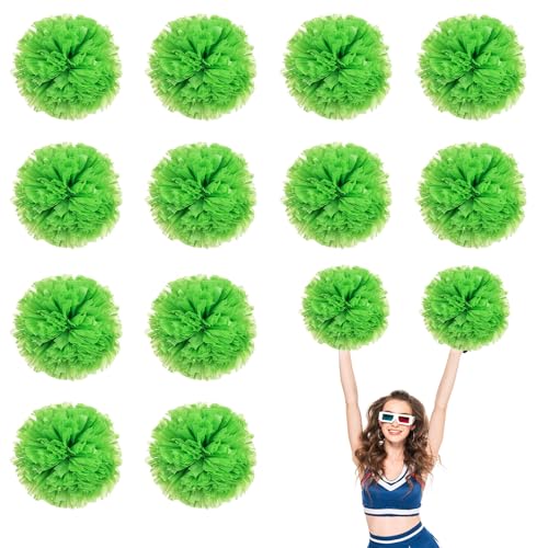 12 PCS Pompons Cheerleading, 13,8 Zoll Sport Team Spirits Cheering Squad Tanztraining mit Griffringen (Grün) von YUANHUYUOU