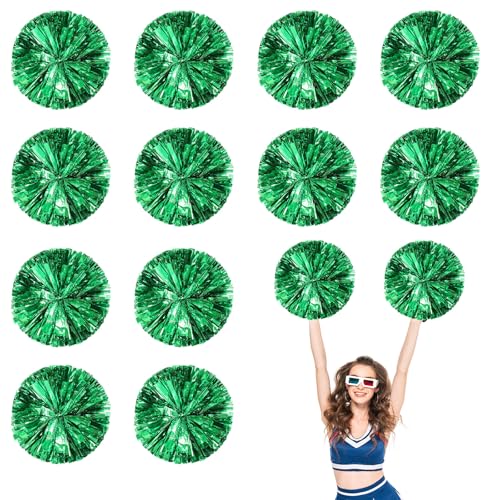 12 PCS Pompons Cheerleading, 13,8 Zoll Sport Team Spirits Cheering Squad Tanztraining mit Griffringen (Grün) von YUANHUYUOU