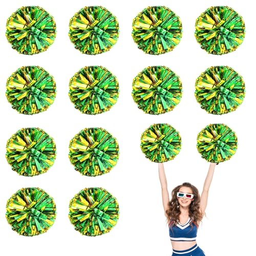 12 PCS Pompons Cheerleading, 13,8 Zoll Sport Team Spirits Cheering Squad Tanztraining mit Griffringen (Grünes Gold) von YUANHUYUOU