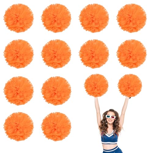 12 PCS Pompons Cheerleading, 13,8 Zoll Sport Team Spirits Cheering Squad Tanztraining mit Griffringen (Orange) von YUANHUYUOU
