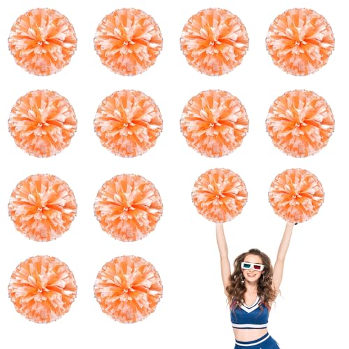 12 PCS Pompons Cheerleading, 13,8 Zoll Sport Team Spirits Cheering Squad Tanztraining mit Griffringen (Orange + Weiß) von YUANHUYUOU