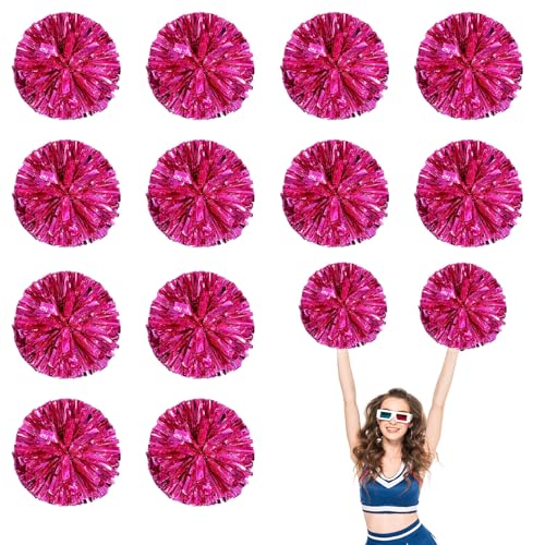12 PCS Pompons Cheerleading, 13,8 Zoll Sport Team Spirits Cheering Squad Tanztraining mit Griffringen (Rosenrot) von YUANHUYUOU