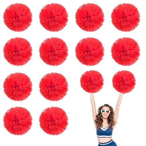 12 PCS Pompons Cheerleading, 13,8 Zoll Sport Team Spirits Cheering Squad Tanztraining mit Griffringen (Rot) von YUANHUYUOU