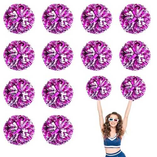 12 PCS Pompons Cheerleading, 13,8 Zoll Sport Team Spirits Cheering Squad Tanztraining mit Griffringen (Rotes Silber2) von YUANHUYUOU