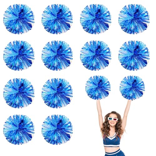 12 PCS Pompons Cheerleading, 13,8 Zoll Sport Team Spirits Cheering Squad Tanztraining mit Griffringen (Schau + Blau) von YUANHUYUOU