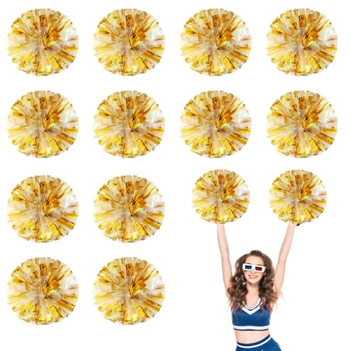 12 PCS Pompons Cheerleading, 13,8 Zoll Sport Team Spirits Cheering Squad Tanztraining mit Griffringen (Schau + Gold) von YUANHUYUOU