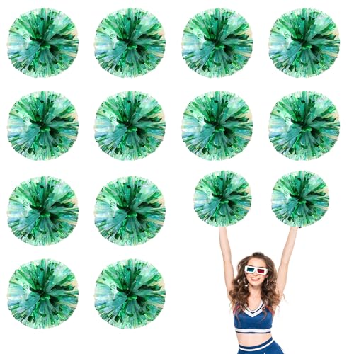 12 PCS Pompons Cheerleading, 13,8 Zoll Sport Team Spirits Cheering Squad Tanztraining mit Griffringen (Schau + Grün) von YUANHUYUOU