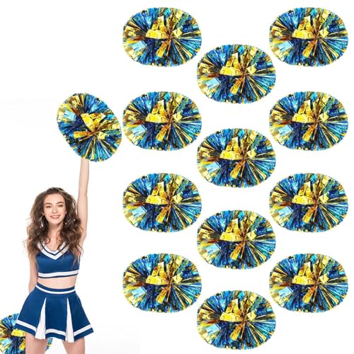 12 Stück Cheerleader-Pompons, 13,8 Zoll, Sporttanz für Teamgeist im Sport, Anfeuern mit Griff (Blau + Gold) von YUANHUYUOU