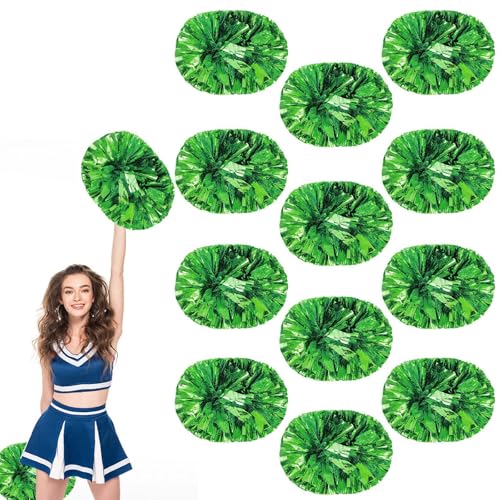 12 Stück Cheerleader-Pompons, 13,8 Zoll, Sporttanz für Teamgeist im Sport, Anfeuern mit Griff (Grün) von YUANHUYUOU