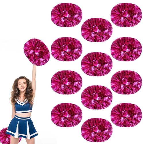 12 Stück Cheerleader-Pompons, 13,8 Zoll, Sporttanz für Teamgeist im Sport, Anfeuern mit Griff (Rosenrot) von YUANHUYUOU