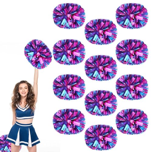 12 Stück Cheerleader-Pompons, 13,8 Zoll, Sporttanz für Teamgeist im Sport, Anfeuern mit Griff (Rot + Blau) von YUANHUYUOU