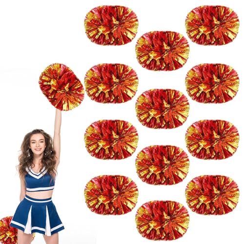 12 Stück Cheerleader-Pompons, 13,8 Zoll, Sporttanz für Teamgeist im Sport, Anfeuern mit Griff (Rot + Gold) von YUANHUYUOU