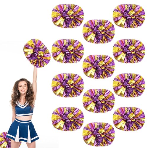 12 Stück Cheerleader-Pompons, 13,8 Zoll, Sporttanz für Teamgeist im Sport, Anfeuern mit Griff (Violett + Gold) von YUANHUYUOU