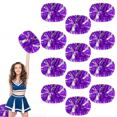 12 Stück Cheerleader-Pompons, 13,8 Zoll, Sporttanz für Teamgeist im Sport, Anfeuern mit Griff (Violett + Silber) von YUANHUYUOU