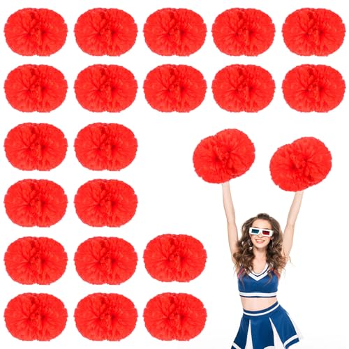 20 Stück Cheerleader-Pompons, 13,8 Zoll, Sporttanz für Teamgeist im Sport, Anfeuern mit Griff (Rot) von YUANHUYUOU