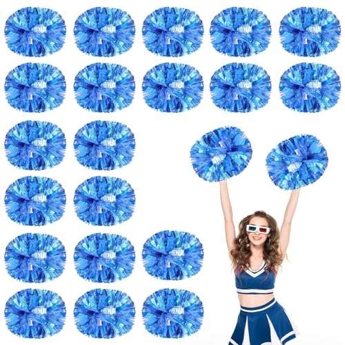 20 Stück Cheerleader-Pompons, 13,8 Zoll, Sporttanz für Teamgeist im Sport, Anfeuern mit Griff (Schau + Blau) von YUANHUYUOU