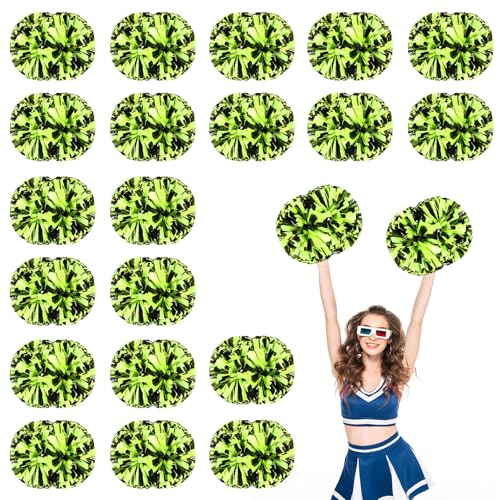 20 Stück Cheerleader-Pompons, 13,8 Zoll, Sporttanz für Teamgeist im Sport, Anfeuern mit Griff (Schwarz + Grün) von YUANHUYUOU