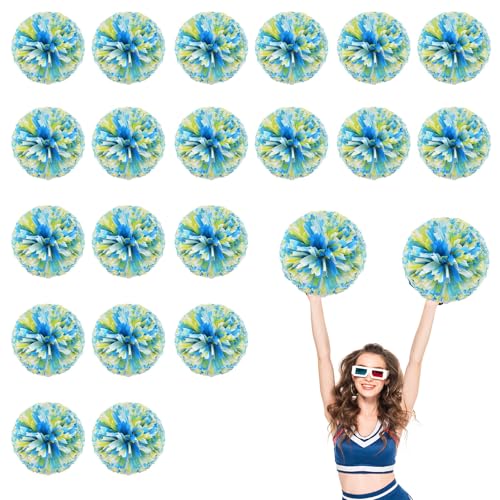 20 Stück Cheerleader-Pompons, 13,8 Zoll, Sporttanz für den Teamgeist im Sport, mit Griffringen (Blau + Weiß + Gelb) von YUANHUYUOU
