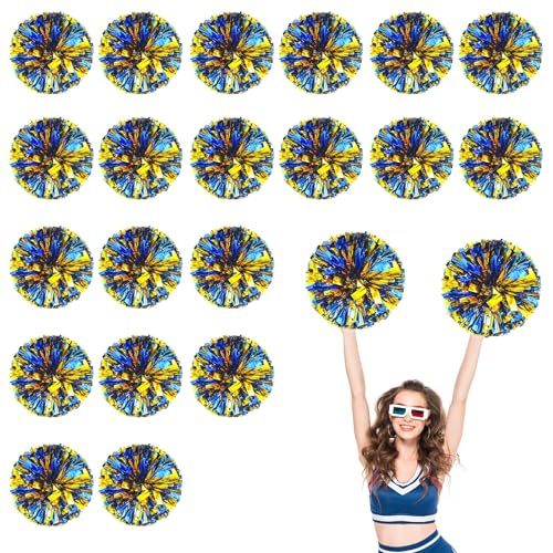 20 Stück Cheerleader-Pompons, 13,8 Zoll, Sporttanz für den Teamgeist im Sport, mit Griffringen (Blaues Gold) von YUANHUYUOU