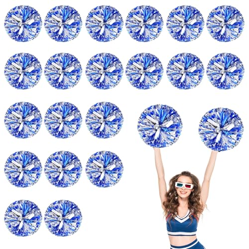 20 Stück Cheerleader-Pompons, 13,8 Zoll, Sporttanz für den Teamgeist im Sport, mit Griffringen (Blaues Silber) von YUANHUYUOU