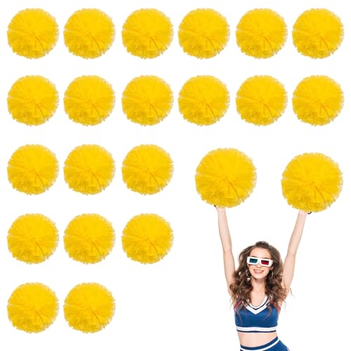 20 Stück Cheerleader-Pompons, 13,8 Zoll, Sporttanz für den Teamgeist im Sport, mit Griffringen (Gelb) von YUANHUYUOU