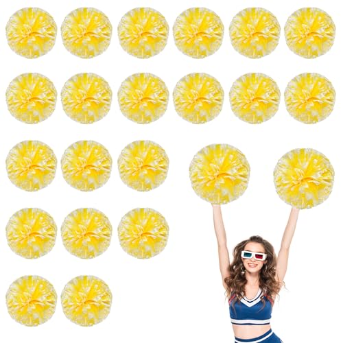 20 Stück Cheerleader-Pompons, 13,8 Zoll, Sporttanz für den Teamgeist im Sport, mit Griffringen (Gelb + Weiß) von YUANHUYUOU