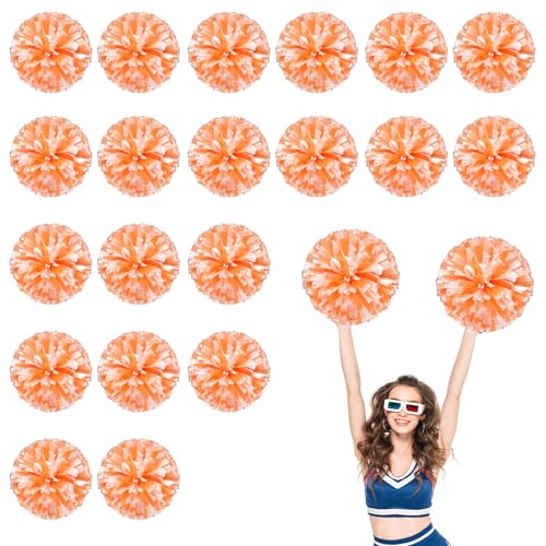 20 Stück Cheerleader-Pompons, 13,8 Zoll, Sporttanz für den Teamgeist im Sport, mit Griffringen (Orange + Weiß) von YUANHUYUOU