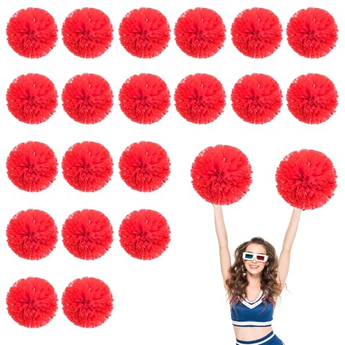 20 Stück Cheerleader-Pompons, 13,8 Zoll, Sporttanz für den Teamgeist im Sport, mit Griffringen (Rot) von YUANHUYUOU