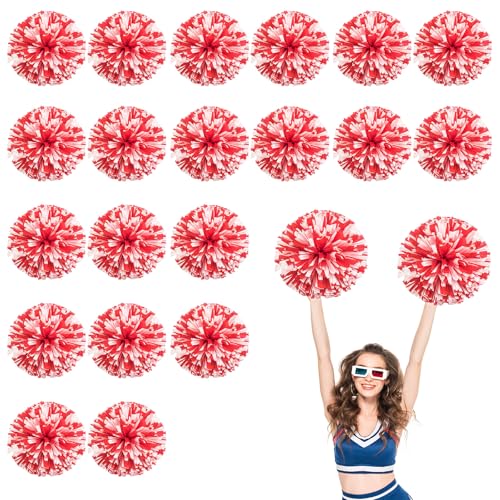 20 Stück Cheerleader-Pompons, 13,8 Zoll, Sporttanz für den Teamgeist im Sport, mit Griffringen (Rot + Weiß) von YUANHUYUOU