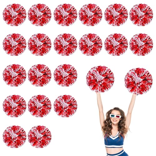 20 Stück Cheerleader-Pompons, 13,8 Zoll, Sporttanz für den Teamgeist im Sport, mit Griffringen (Rotes Silber) von YUANHUYUOU