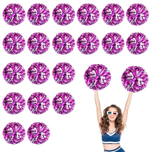 20 Stück Cheerleader-Pompons, 13,8 Zoll, Sporttanz für den Teamgeist im Sport, mit Griffringen (Rotes Silber2) von YUANHUYUOU