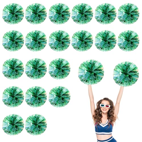 20 Stück Cheerleader-Pompons, 13,8 Zoll, Sporttanz für den Teamgeist im Sport, mit Griffringen (Schau + Grün) von YUANHUYUOU