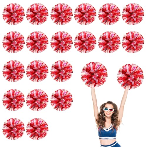 20 Stück Cheerleader-Pompons, 13,8 Zoll, Sporttanz für den Teamgeist im Sport, mit Griffringen (Schau + Rot) von YUANHUYUOU