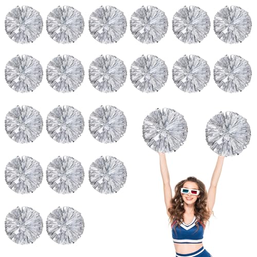 20 Stück Cheerleader-Pompons, 13,8 Zoll, Sporttanz für den Teamgeist im Sport, mit Griffringen (Silber) von YUANHUYUOU