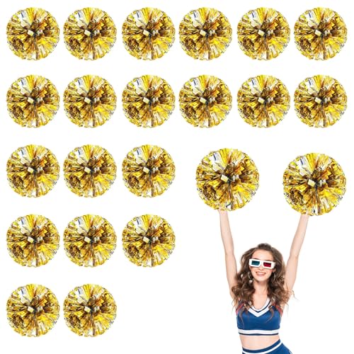20 Stück Cheerleader-Pompons, 13,8 Zoll, Sporttanz für den Teamgeist im Sport, mit Griffringen (Silber und Gold) von YUANHUYUOU