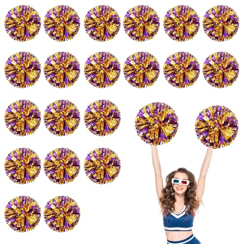 20 Stück Cheerleader-Pompons, 13,8 Zoll, Sporttanz für den Teamgeist im Sport, mit Griffringen (Violett Gold) von YUANHUYUOU