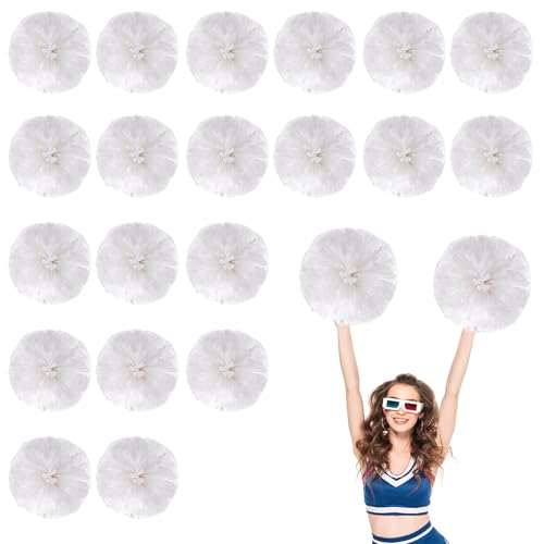 20 Stück Cheerleader-Pompons, 13,8 Zoll, Sporttanz für den Teamgeist im Sport, mit Griffringen (Weiß) von YUANHUYUOU